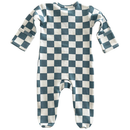 Organic Baby Zip Footie - Blueberry Muffin Checkerboard