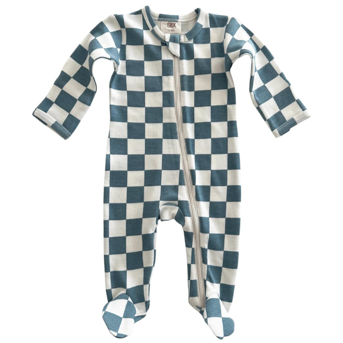 Organic Baby Zip Footie - Blueberry Muffin Checkerboard