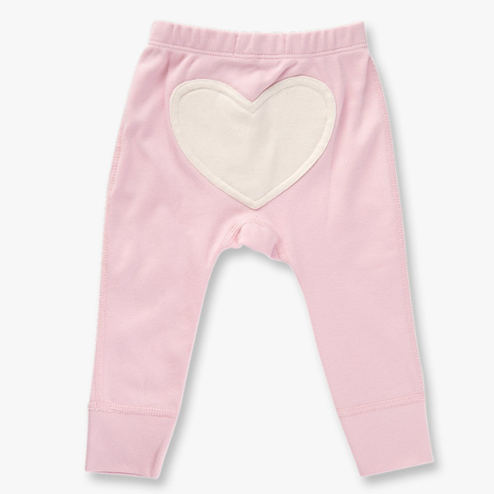 Organic Baby Pants - Heart Applique - Dusty Pink - Back View