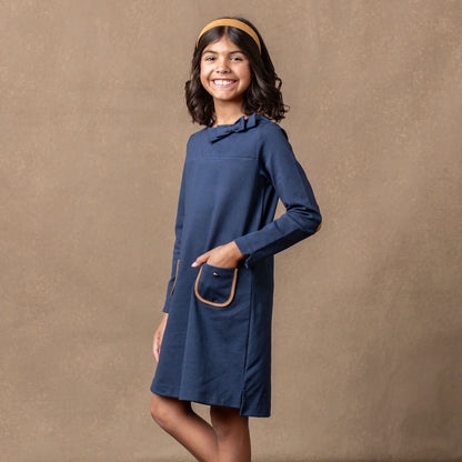 Girls Quilted Ponte Riding Dress - Navy