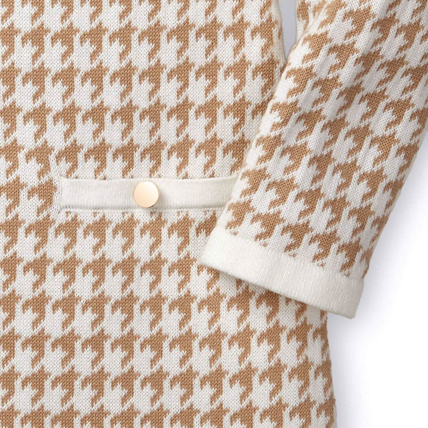 Girls Organic Houndstooth Sweater Dress - Tan