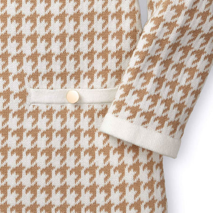 Girls Organic Houndstooth Sweater Dress - Tan