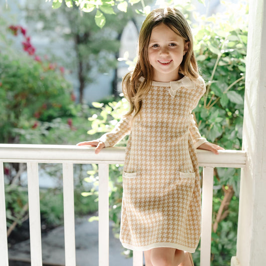 Organic Houndstooth Sweater Dress - Tan