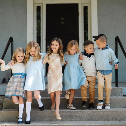 Girls Organic Houndstooth Sweater Dress - Tan