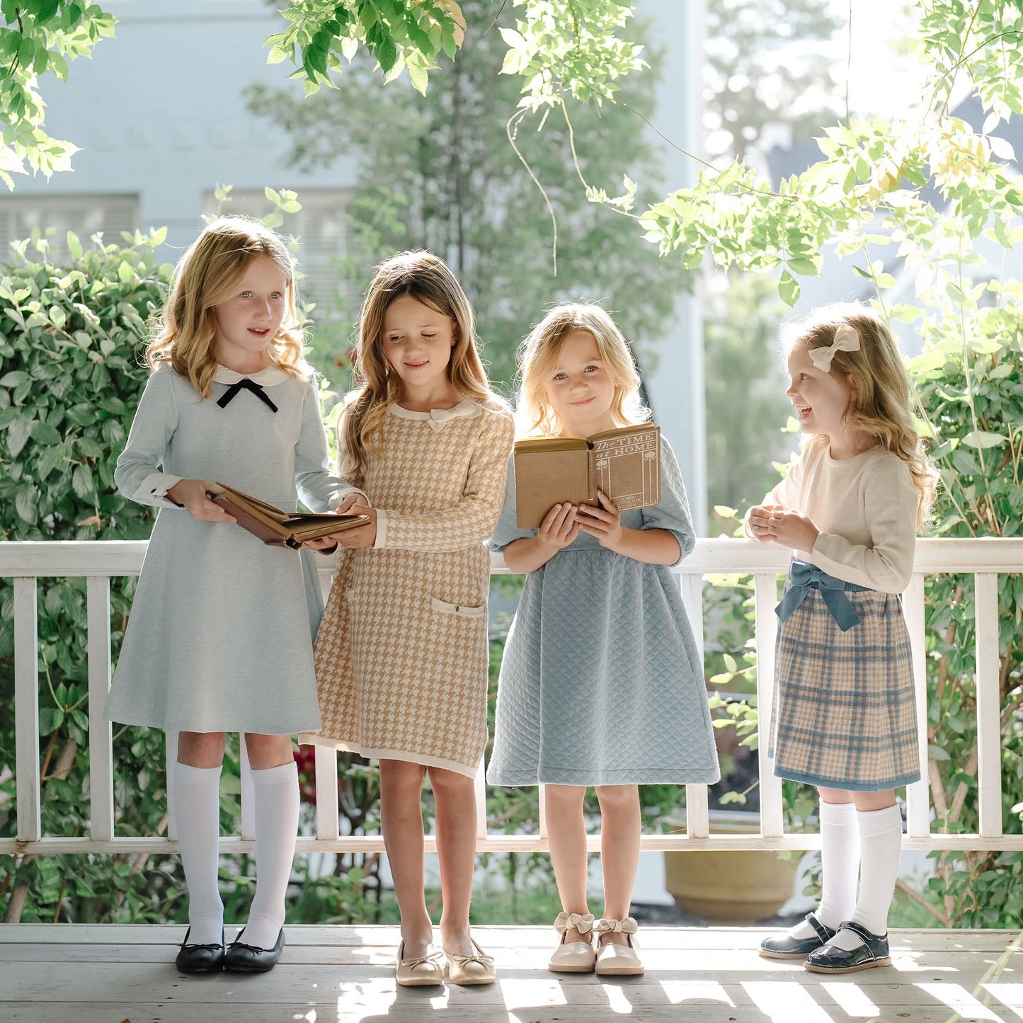 Girls Organic Houndstooth Sweater Dress - Tan