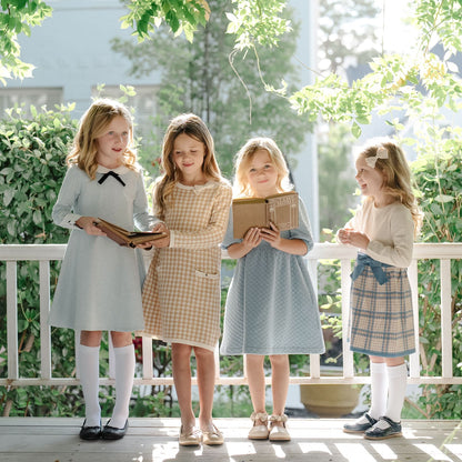 Girls Organic Houndstooth Sweater Dress - Tan