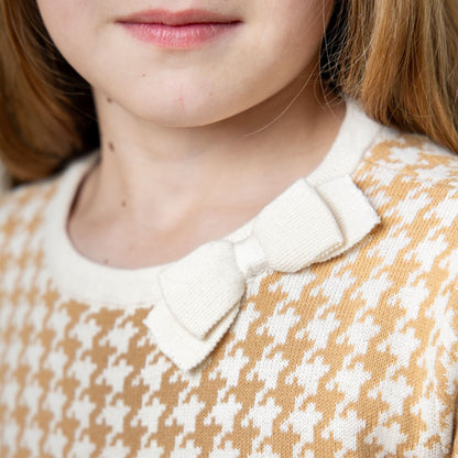 Girls Organic Houndstooth Sweater Dress - Tan