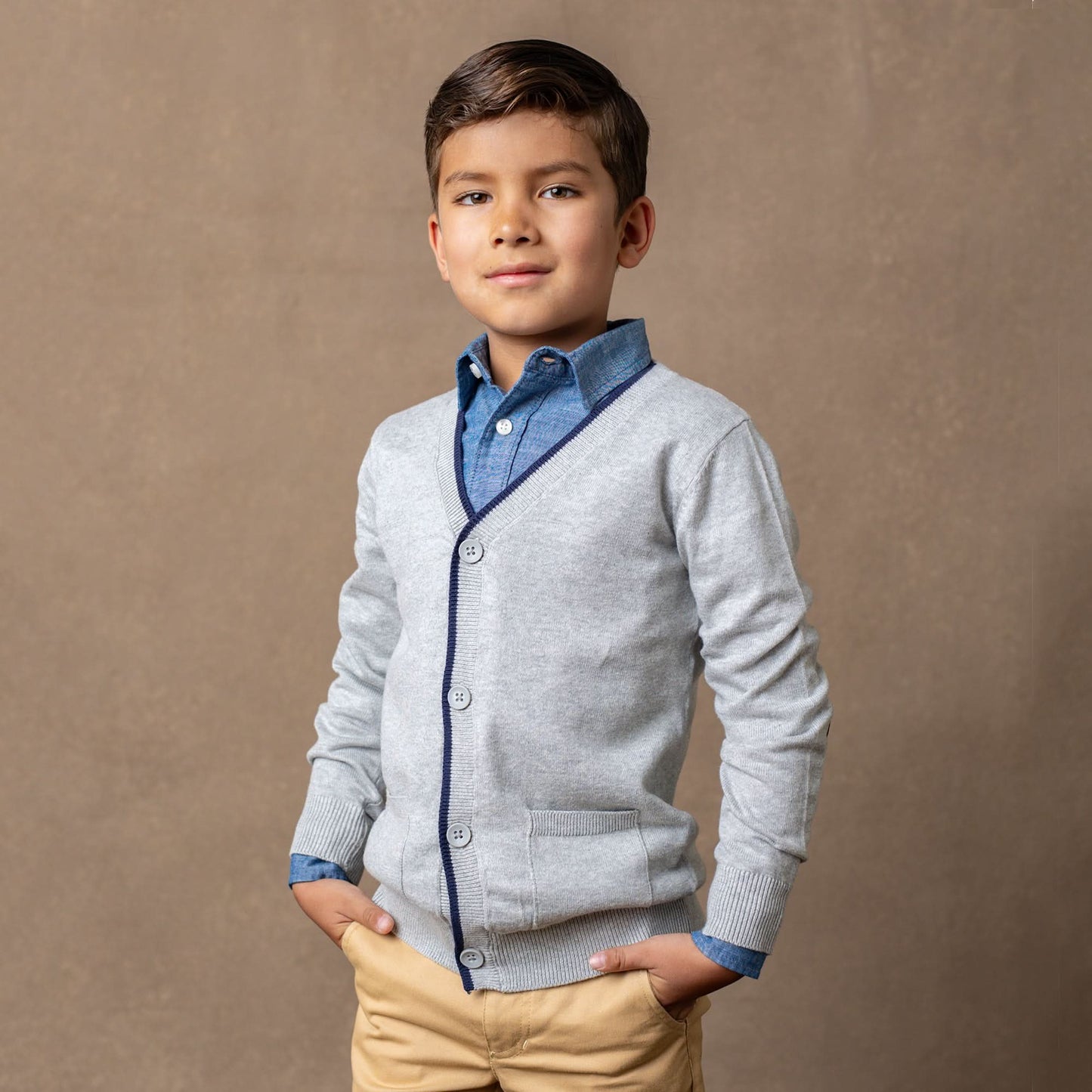 Boys Tipped Cardigan with Elbow Patches