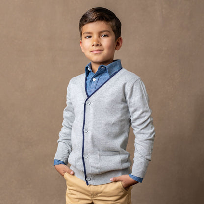 Boys Tipped Cardigan with Elbow Patches