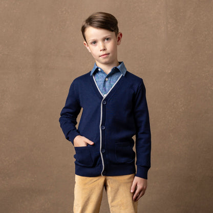 Boys Tipped Organic Cardigan with Elbow Patches