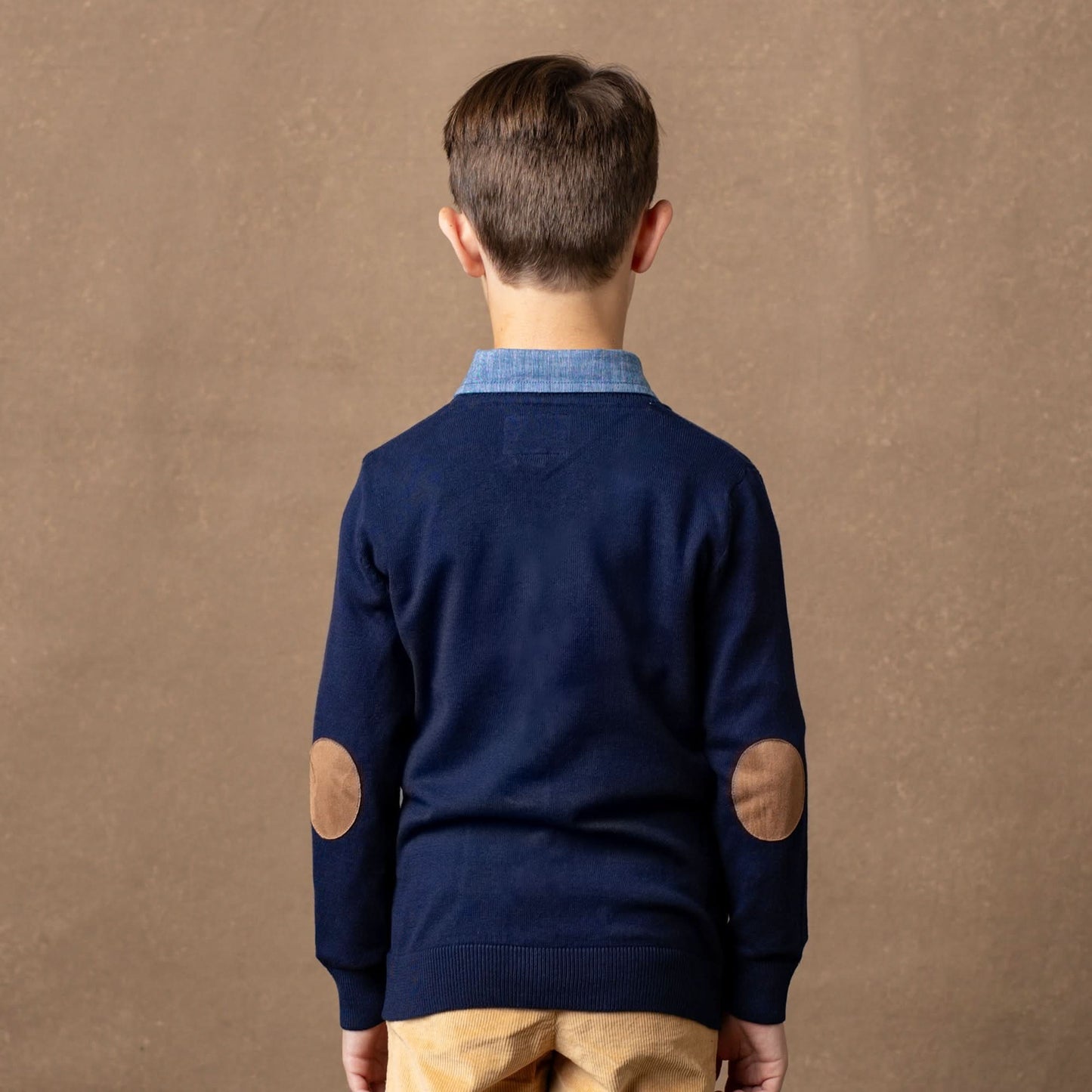 Boys Tipped Organic Cardigan with Elbow Patches