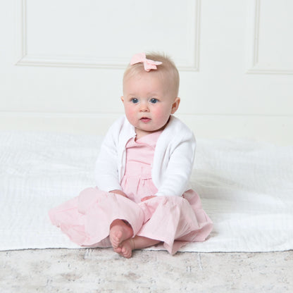 Organic Baby Girl Cropped Curved Hem Cardigan - White