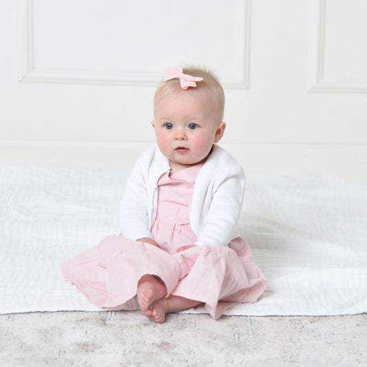 Organic Baby Girl Cropped Curved Hem Cardigan - White