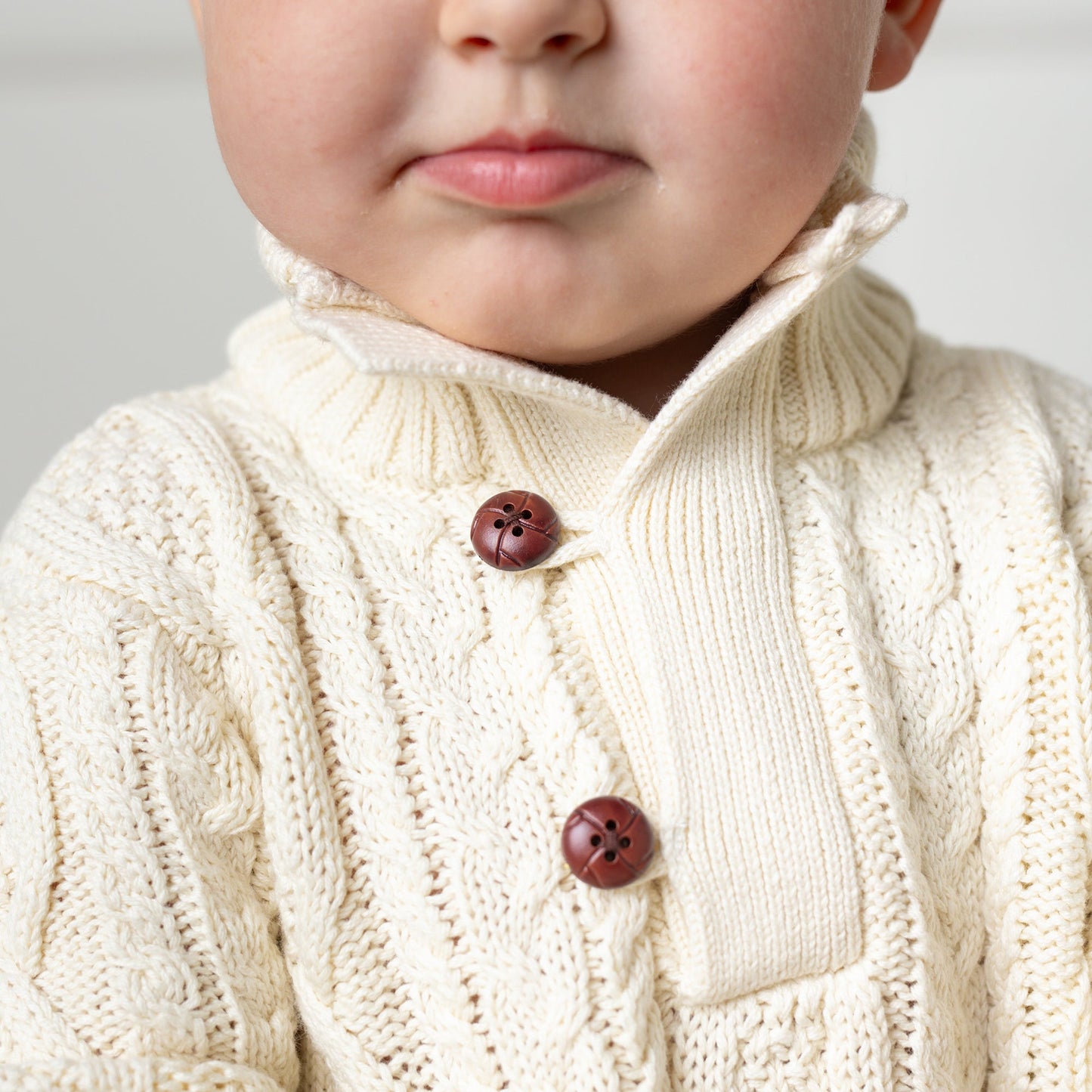 Boys Organic Mock Neck Cable Sweater with Buttons - White