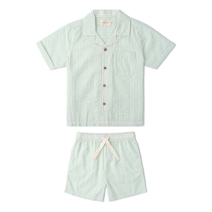 Organic Shirt & Shorts Set - Basil Stripes