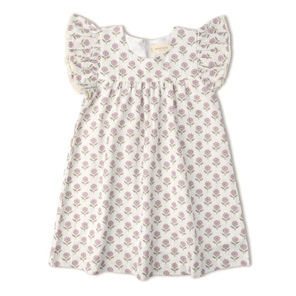 Organic Short Sleeve Flutter Dress - Lavender