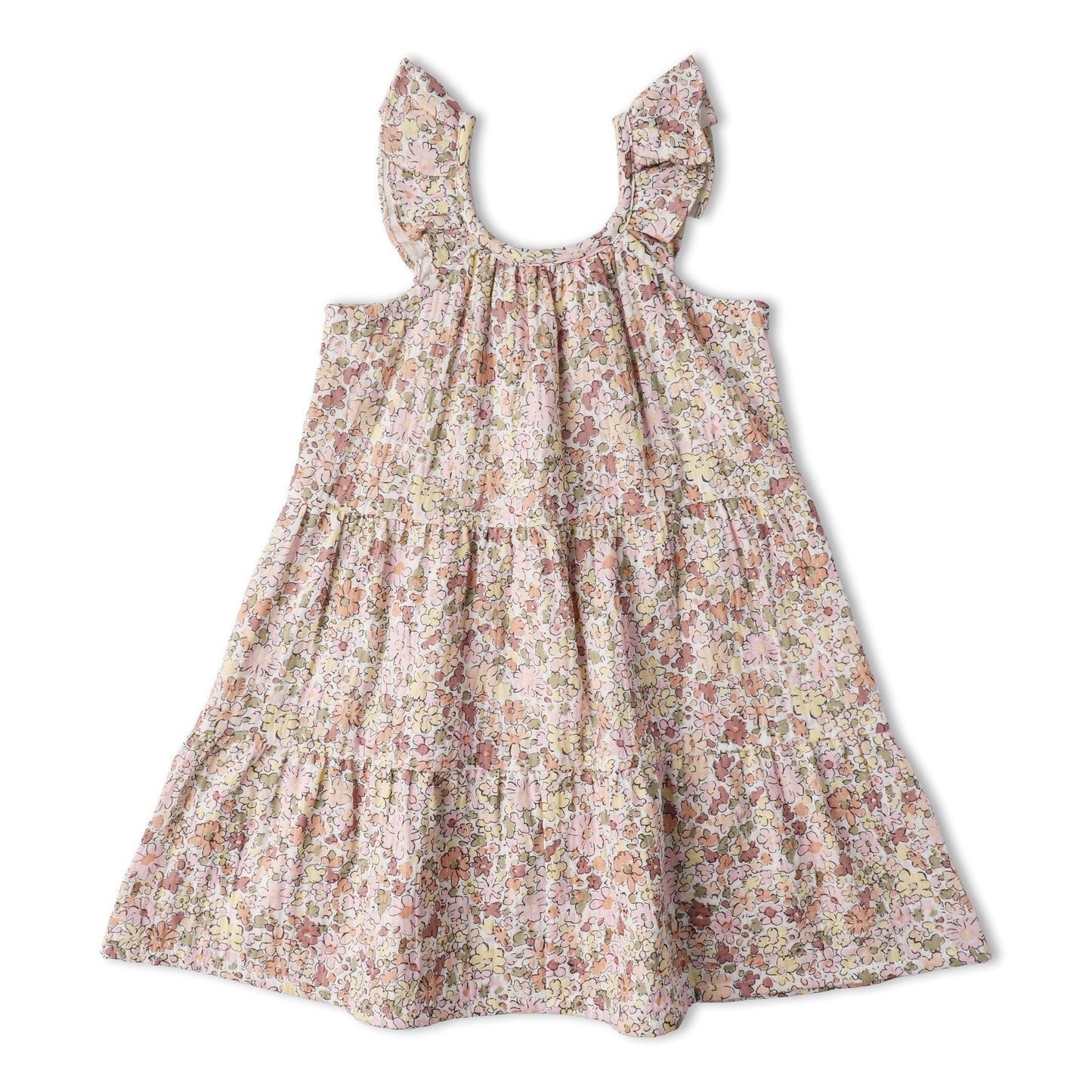 Organic Ruffle Tiered Dress - Pastel Bloom