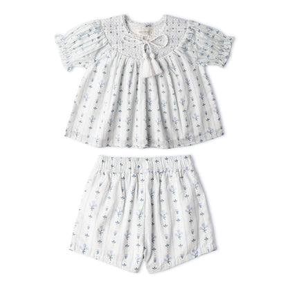 Organic Smocked Top & Shorts Set - Blue Vines