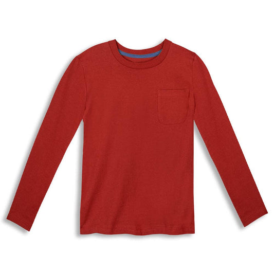 Organic Cotton Kids Shirt - Long Sleeve Pocket Tee - Rust