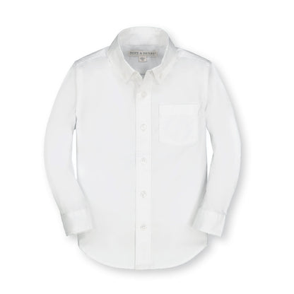 Boys Stretch Poplin Organic Button Down Shirt - White