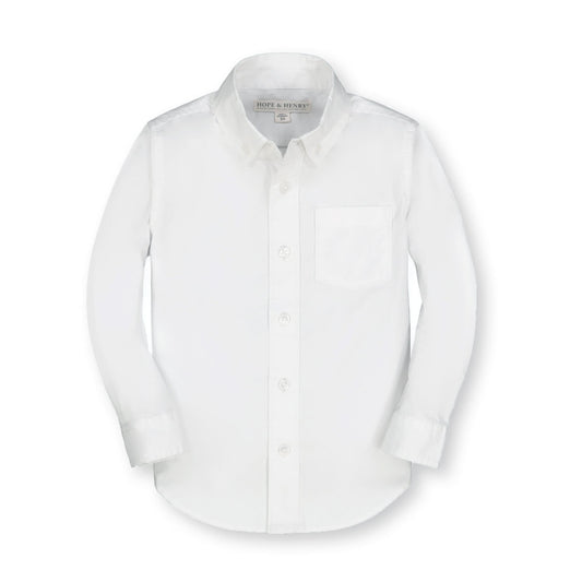 Boys Stretch Poplin Organic Button Down Shirt - White