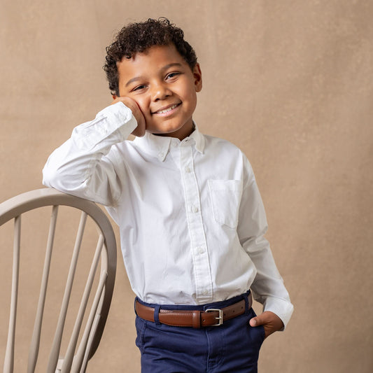 Baby Boy Stretch Poplin Organic Button Down Shirt - White