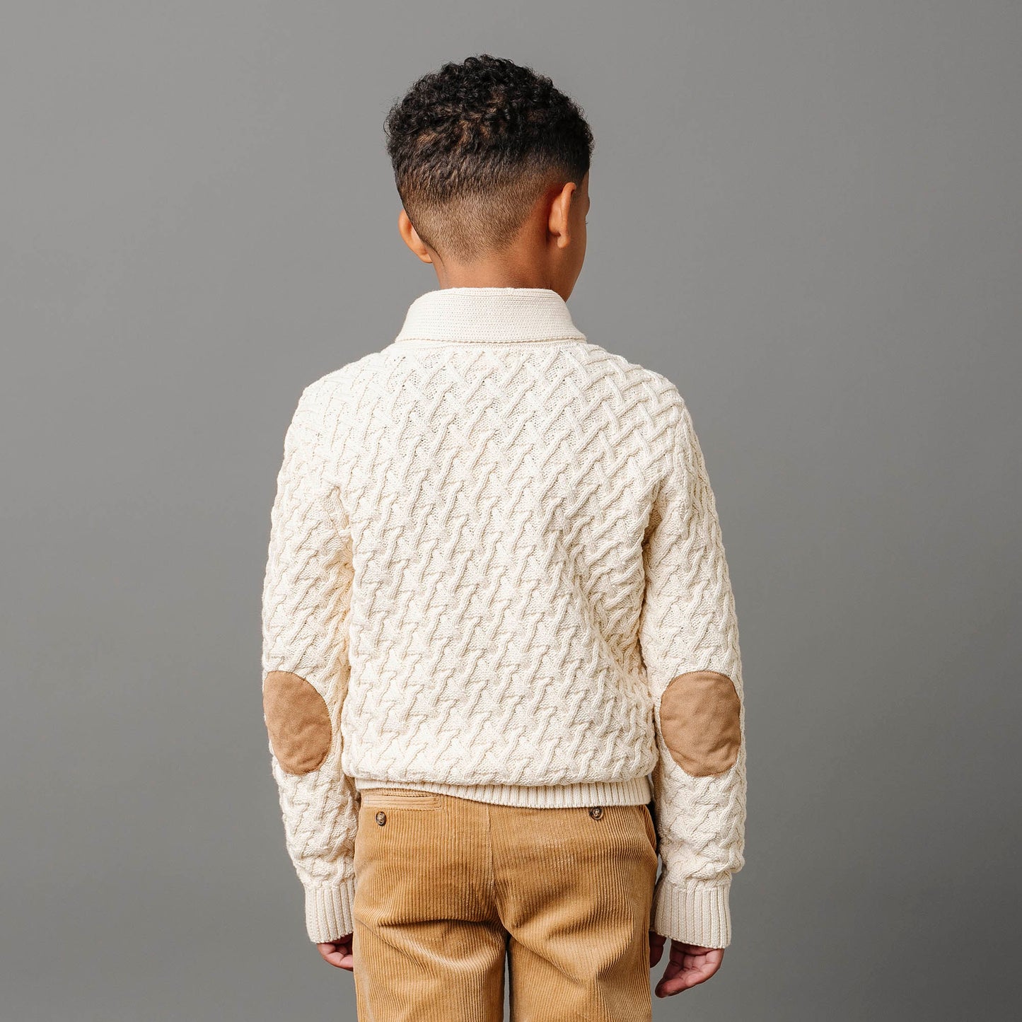 Boys Shawl Collar Organic Cable Sweater