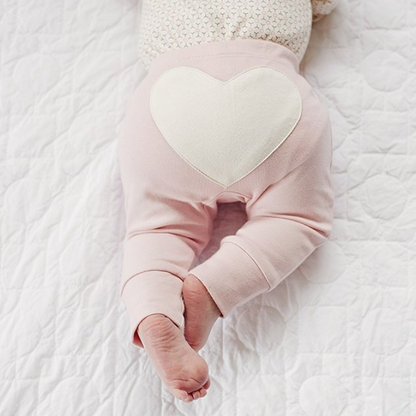 Organic Baby Pants - Heart Applique - Dusty Pink
