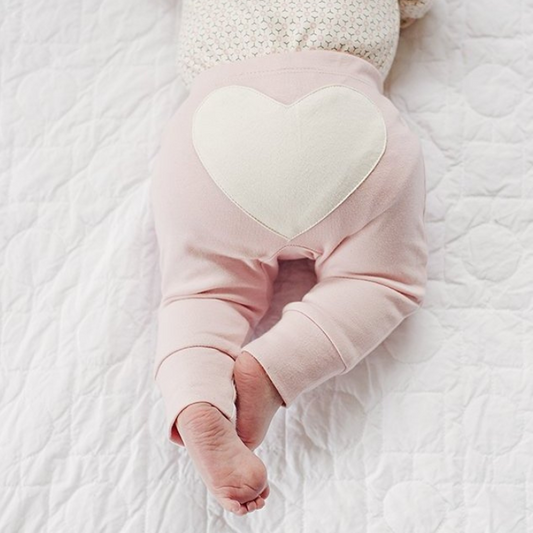 Organic Baby Pants - Heart Applique - Dusty Pink