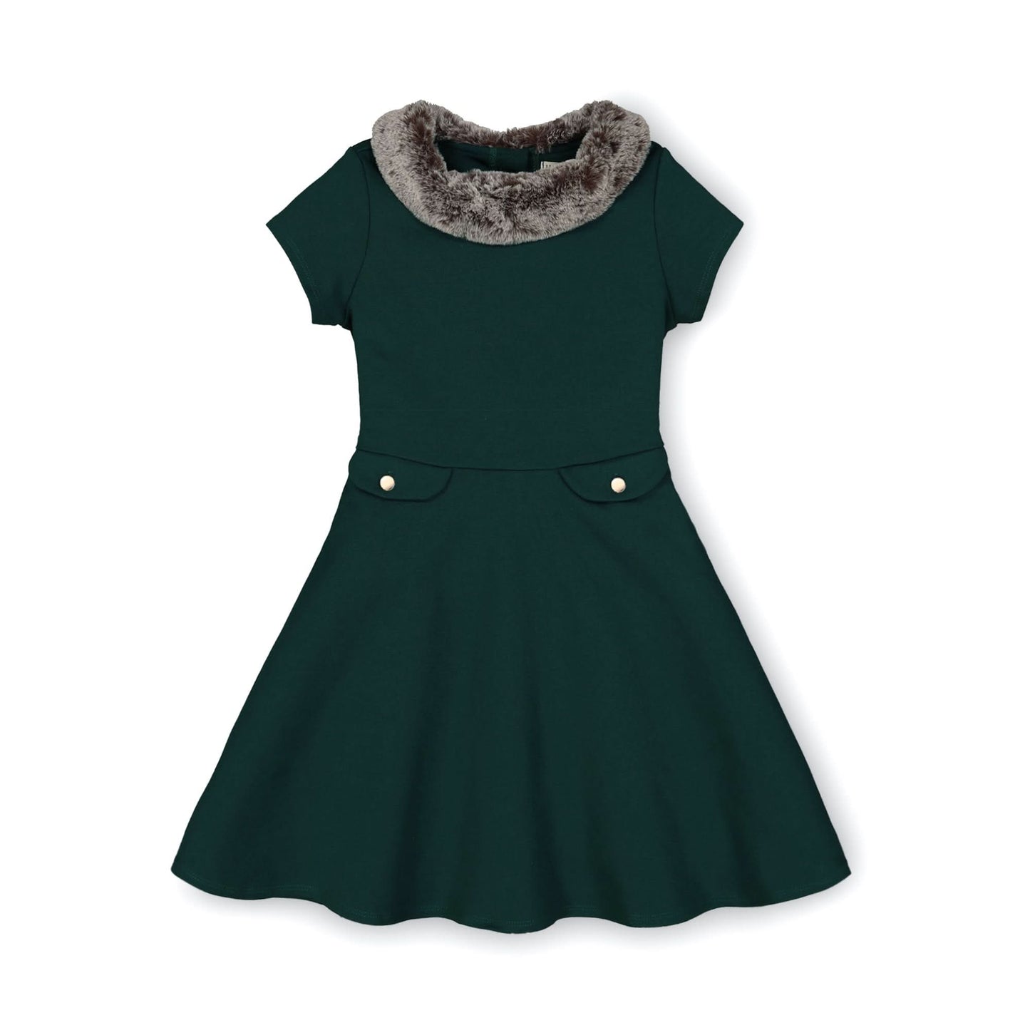 Baby Girl Fit and Flare Ponte Dress with Faux Fur