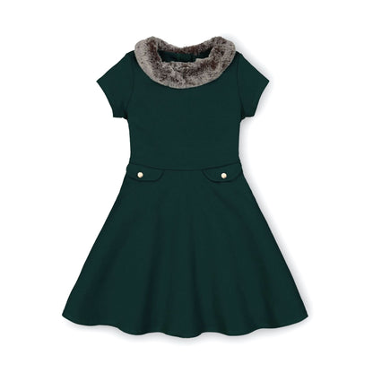 Baby Girl Fit and Flare Ponte Dress with Faux Fur