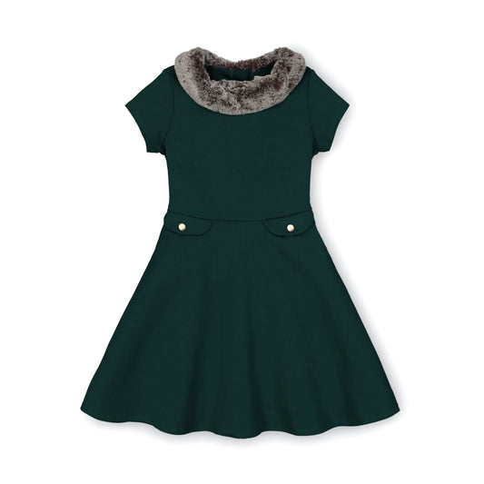 Baby Girl Fit and Flare Ponte Dress with Faux Fur