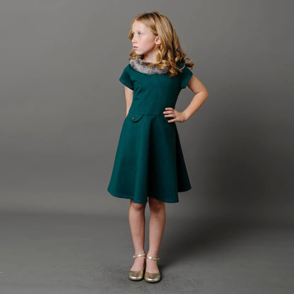 Baby Girl Fit and Flare Ponte Dress with Faux Fur