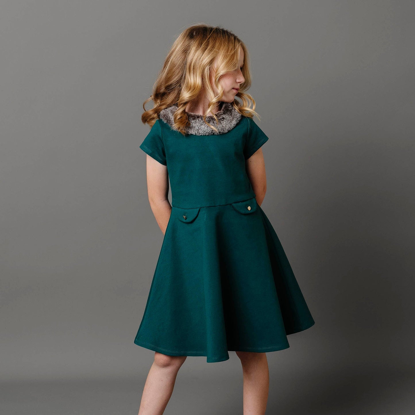 Baby Girl Fit and Flare Ponte Dress with Faux Fur
