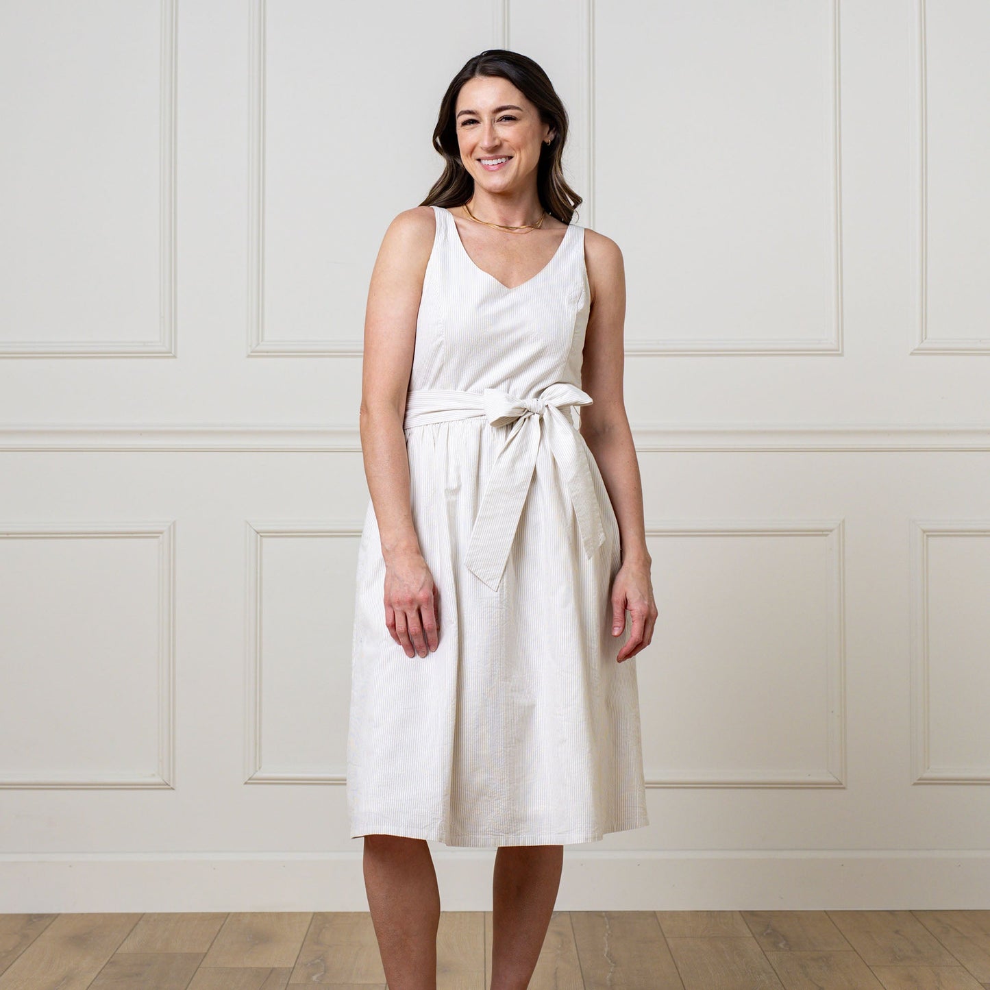 Women's A-Line Organic Dress with Sash Taupe