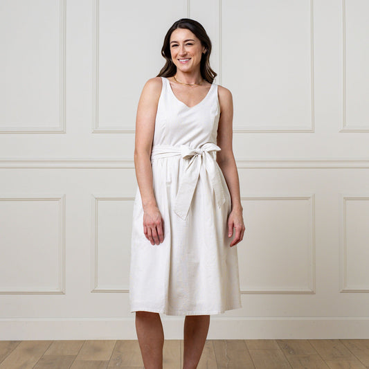 Women's A-Line Organic Dress with Sash Taupe