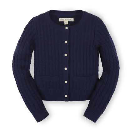 Baby Girl Classic Cable Organic Cardigan - Navy