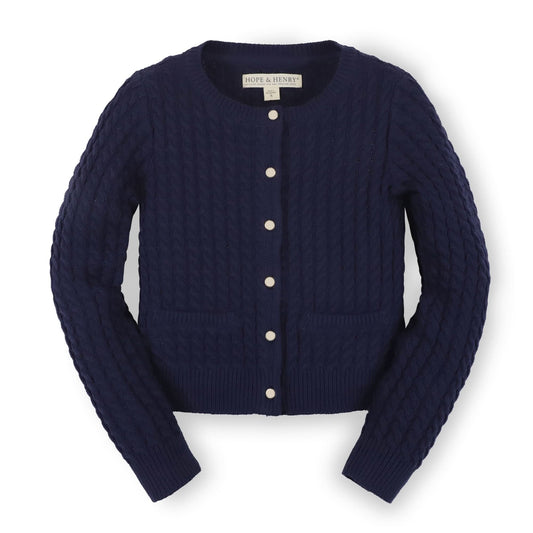Baby Girl Classic Cable Organic Cardigan - Navy