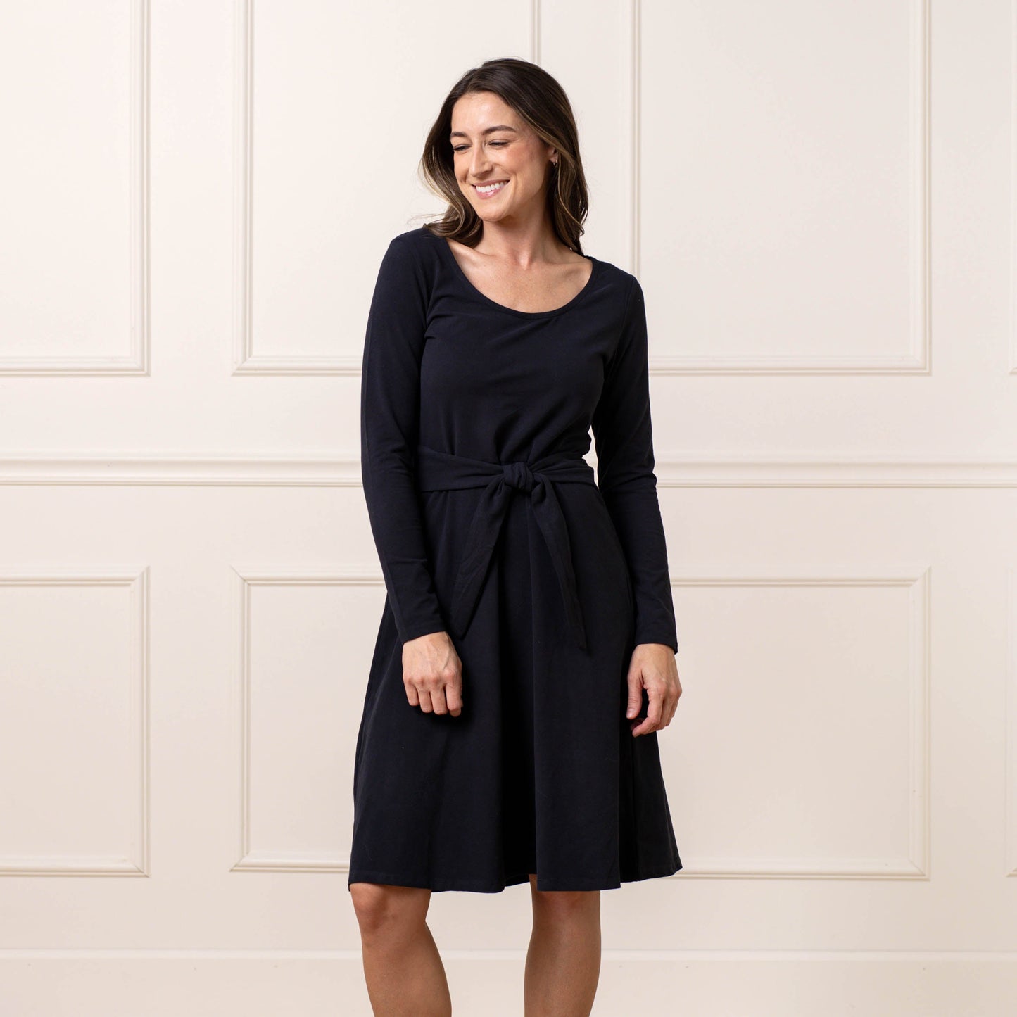 Organic Women's Long Sleeve Tie-Waist Knit Dress