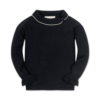 Girls Organic Ruffle Cuff Collar Sweater - Black