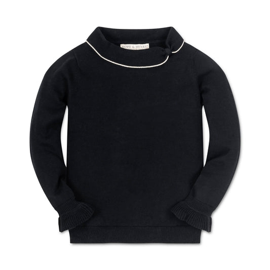 Girls Organic Ruffle Cuff Collar Sweater - Black