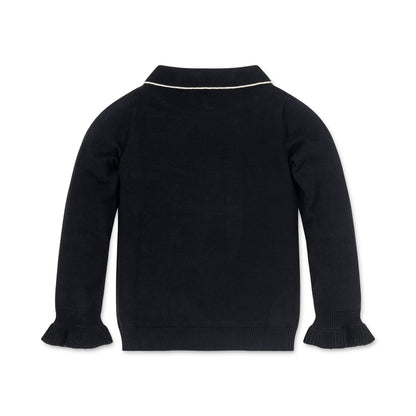 Girls Organic Ruffle Cuff Collar Sweater - Black
