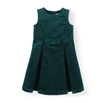 Girls Bow Front Jumper Dress - Deep Green