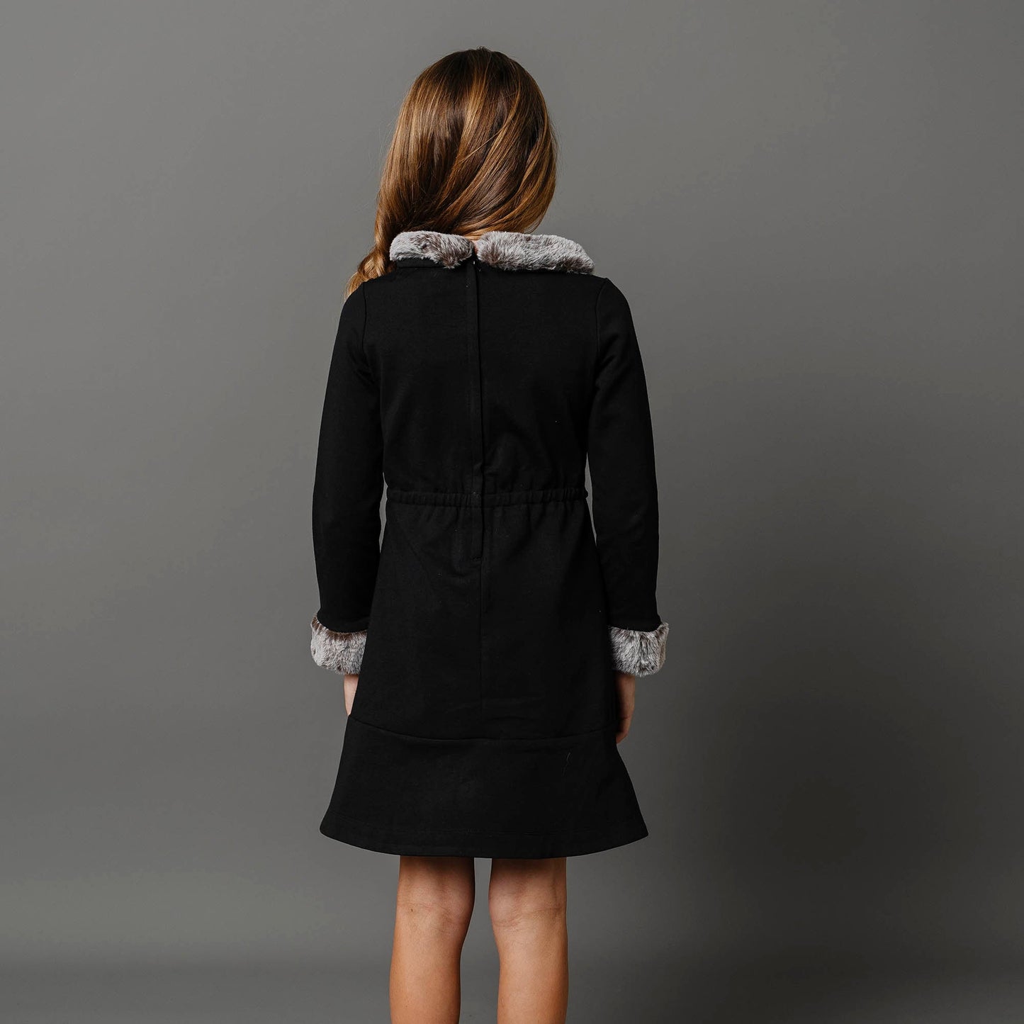 Girls Long Sleeve Ponte Dress with Faux Fur
