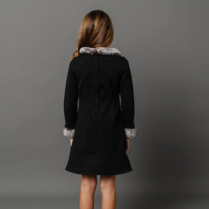 Girls Long Sleeve Ponte Dress with Faux Fur