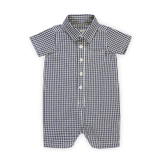Organic Seersucker Button Front Baby Boy Romper