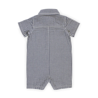 Organic Seersucker Button Front Baby Boy Romper