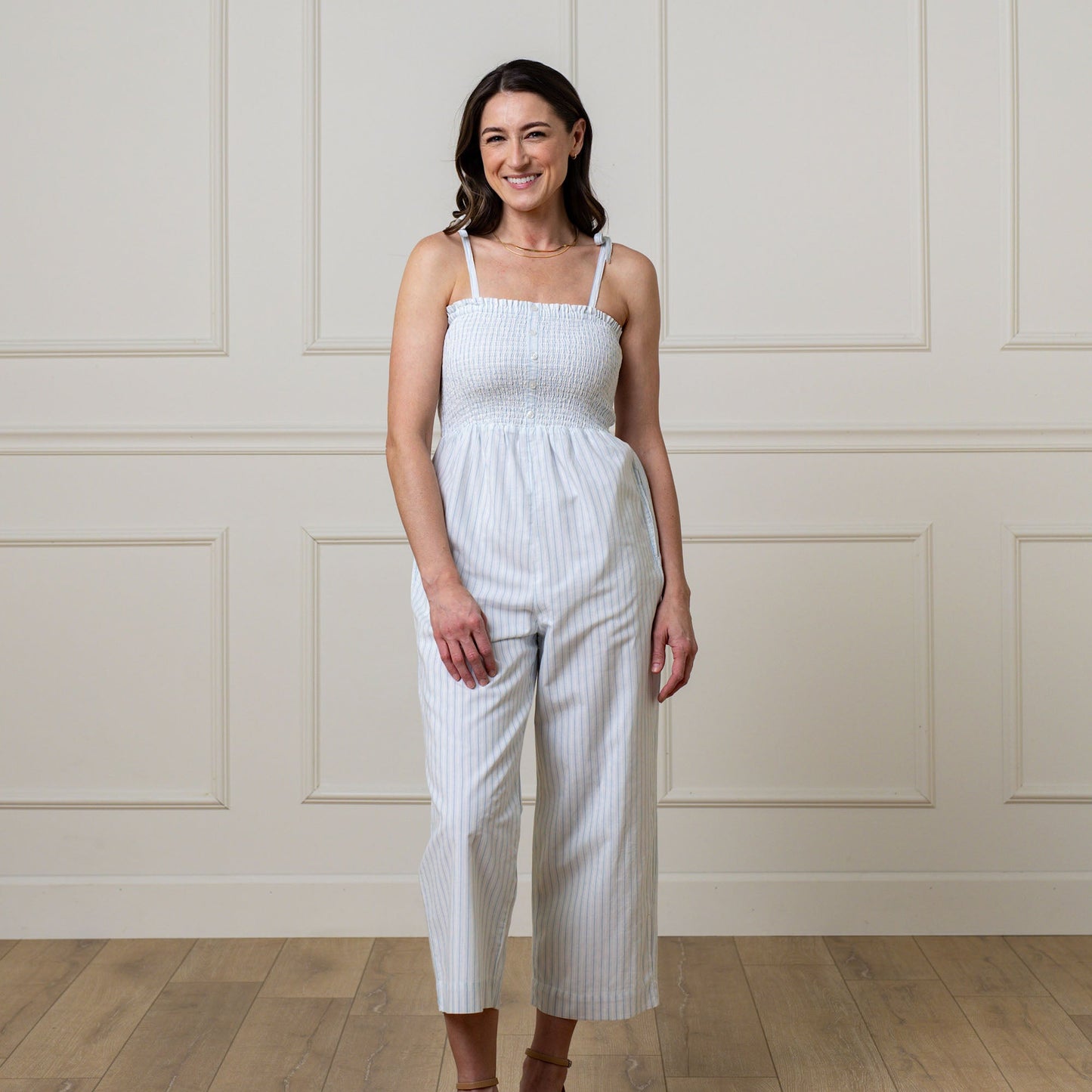 Women's Organic Smocked Button Front Jumpsuit