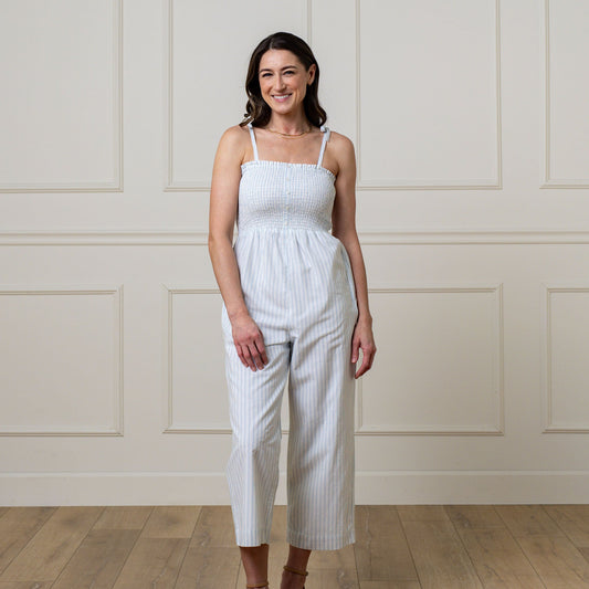 Women's Organic Smocked Button Front Jumpsuit