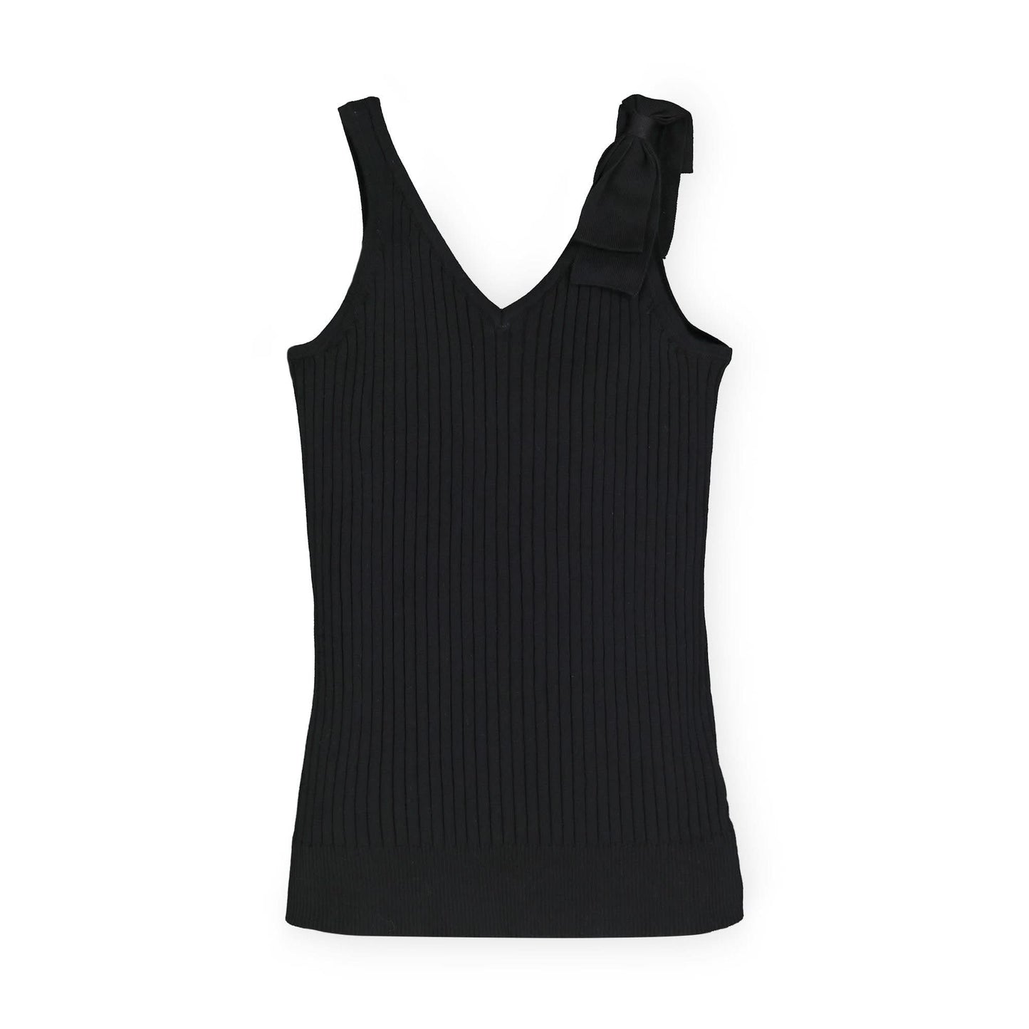 Women's V-Neck Rib Knit Tank with Bow